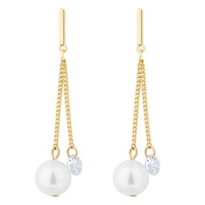 Pearl and crystal double strand drop earring